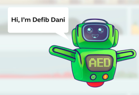 Defib Dani with speech bubble text reading 'Hi, I'm Defib Dani'