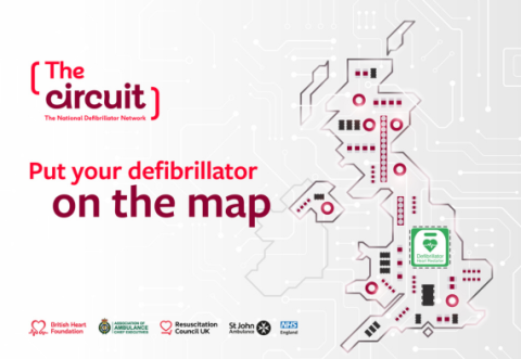 Graphic with text reading "Put your defibrillator on the map"